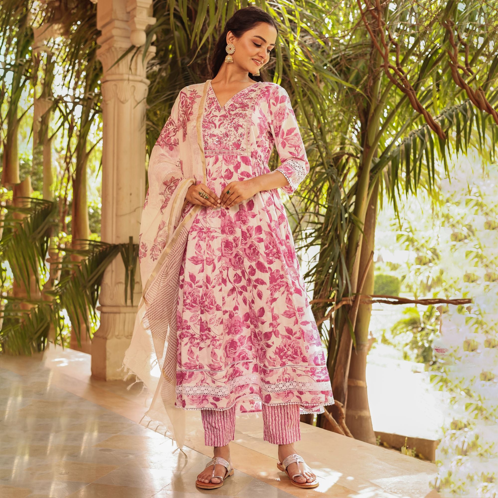 Pink Anarkali Festive Suit Set