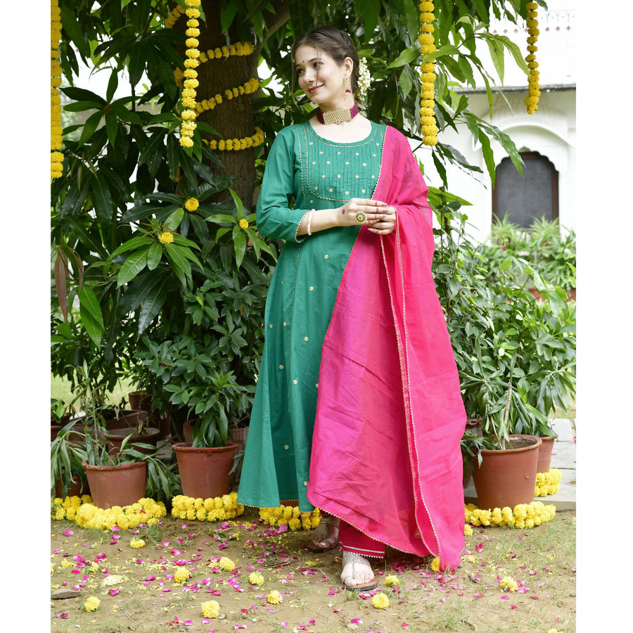 Festive Green Pink Suit Set