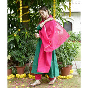 Festive Green Pink Suit Set
