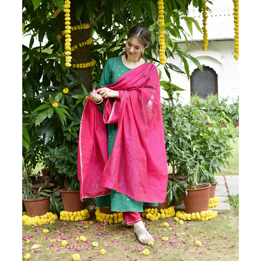Festive Green Pink Suit Set