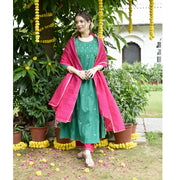 Festive Green Pink Suit Set
