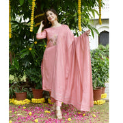 Pink Chanderi Embroidery Suit Set