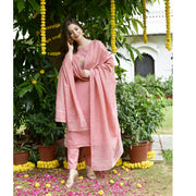 Pink Chanderi Embroidery Suit Set