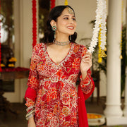 Multicolor Chinon Festive  Suit Set