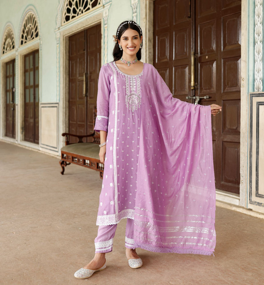 Lavender Festive Chanderi Suit Set