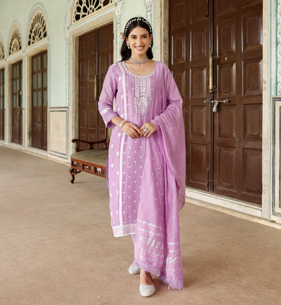 Lavender Festive Chanderi Suit Set