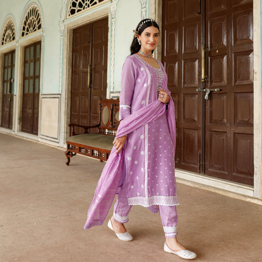 Lavender Festive Chanderi Suit Set