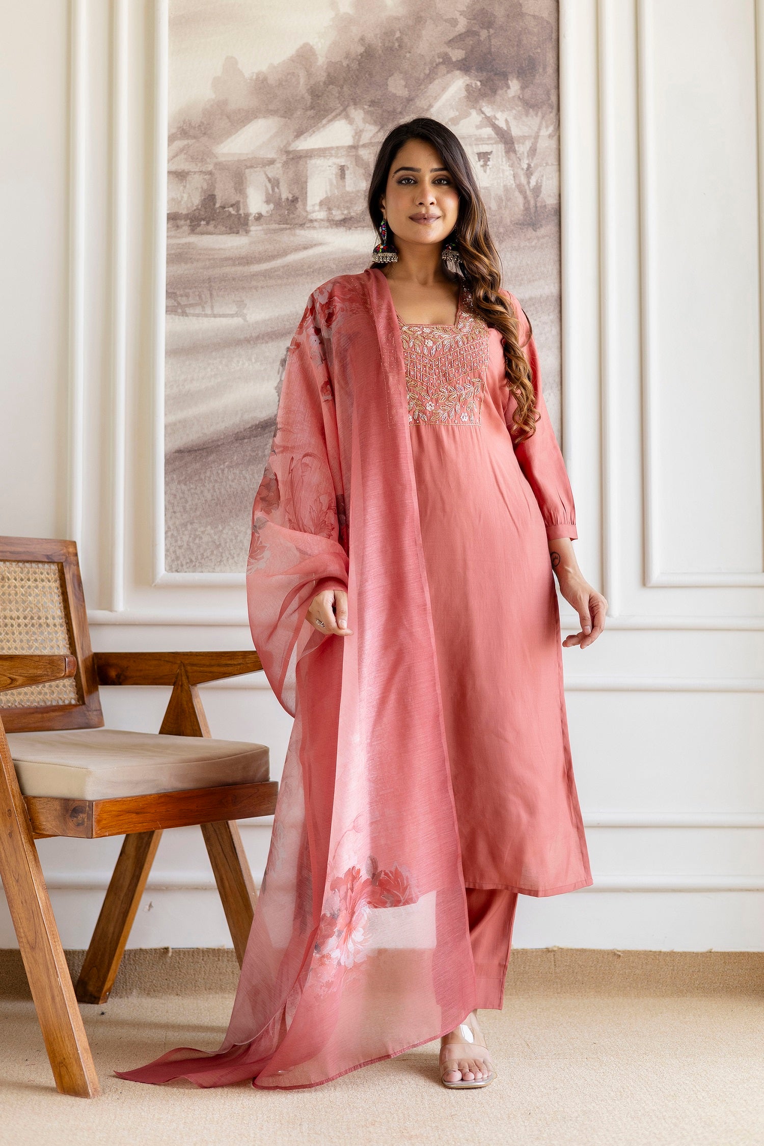 Women Floral Embroidered Kurta with Trousers & Dupatta
