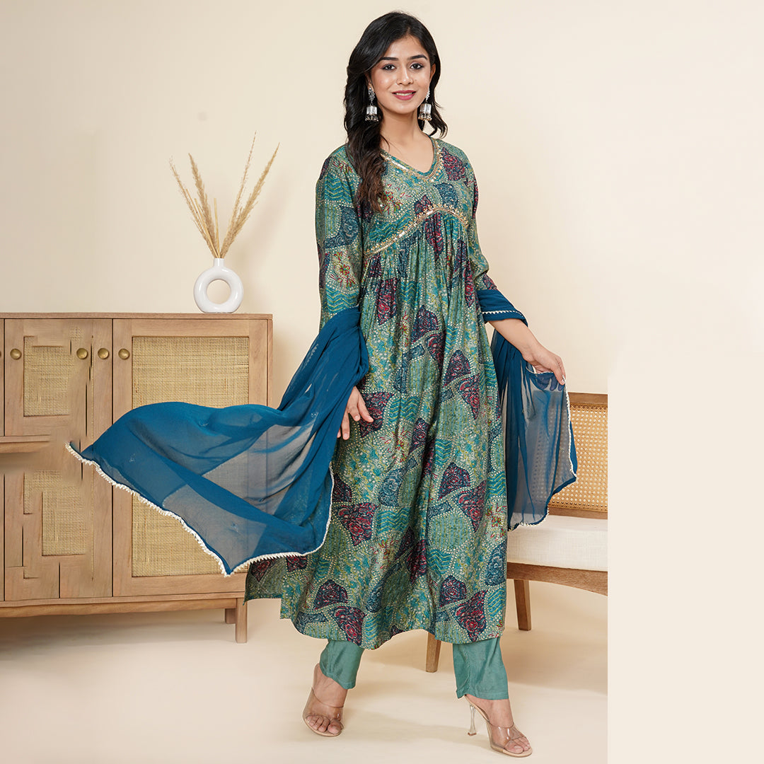 BLUE MUSLIN SUIT SET