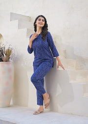 Printed Round Neck Top With Trousers Co-Ords