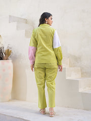 Colourblocked Pure Cotton Shirt With Trousers Co-Ords