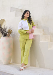 Colourblocked Pure Cotton Shirt With Trousers Co-Ords