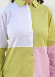 Colourblocked Pure Cotton Shirt With Trousers Co-Ords
