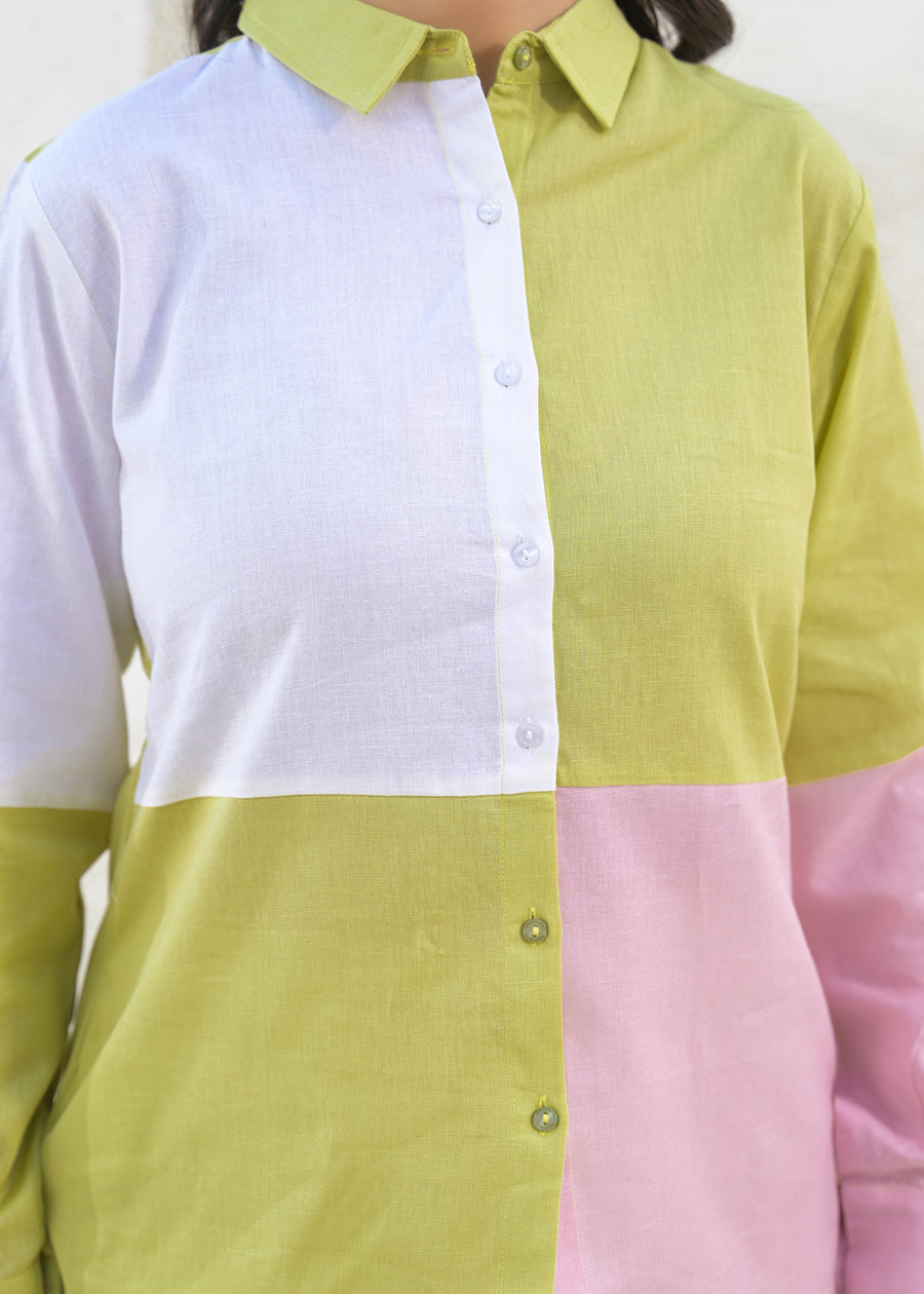 Colourblocked Pure Cotton Shirt With Trousers Co-Ords
