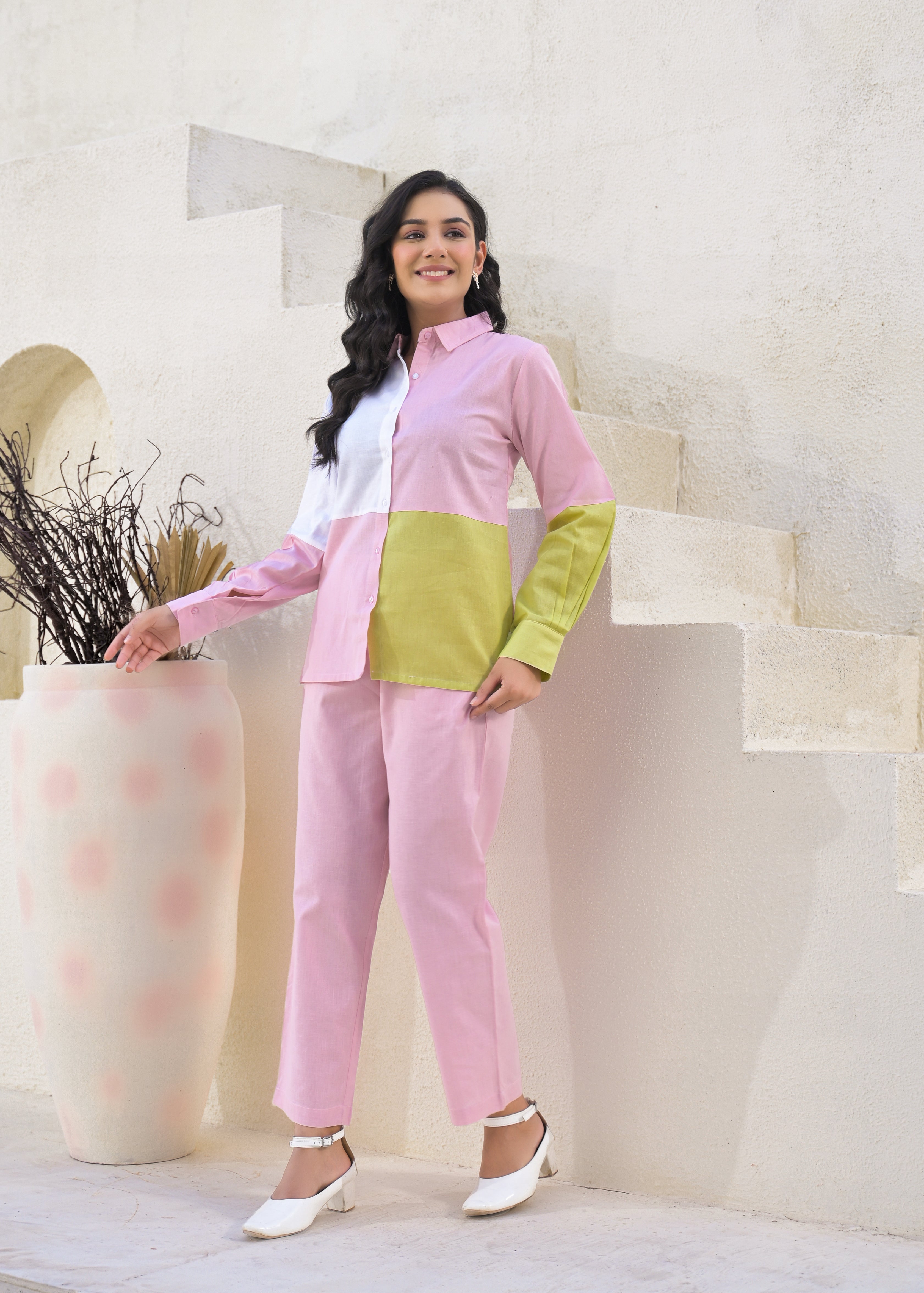 Printed Pure Cotton Shirt Collar Shirt With Trousers Co-Ords Set