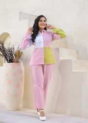 Printed Pure Cotton Shirt Collar Shirt With Trousers Co-Ords Set