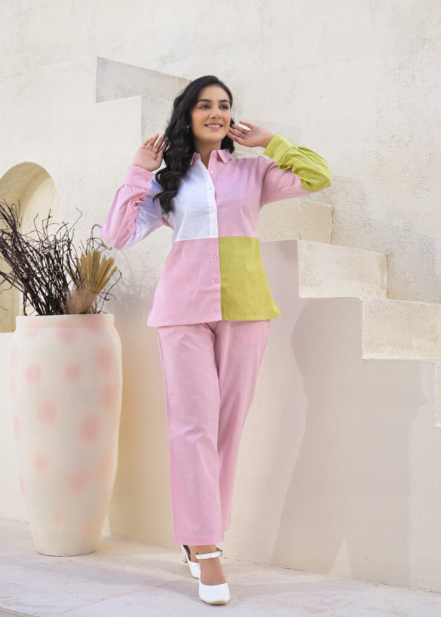 Printed Pure Cotton Shirt Collar Shirt With Trousers Co-Ords Set