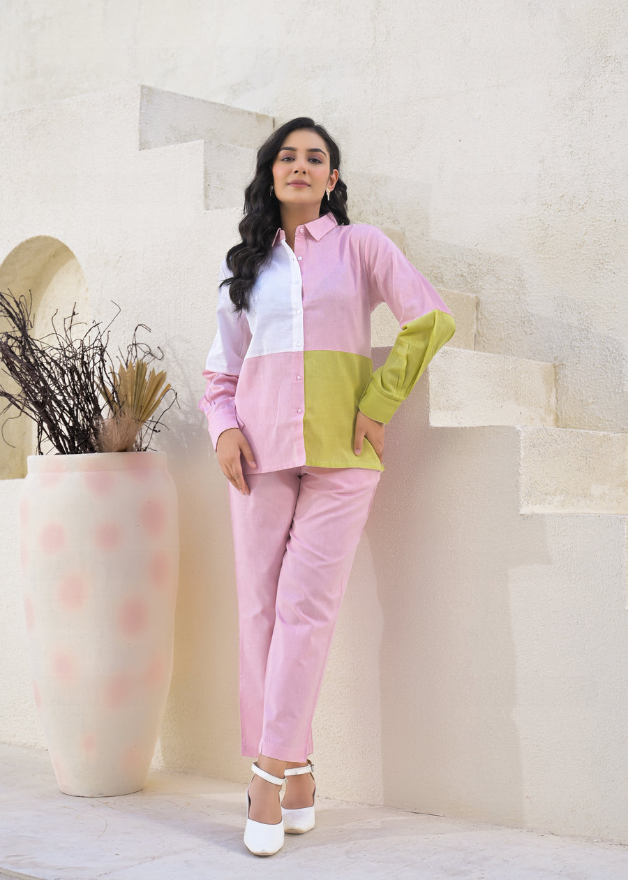 Printed Pure Cotton Shirt Collar Shirt With Trousers Co-Ords Set