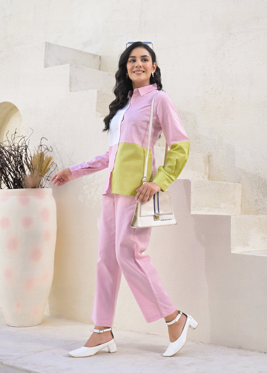 Printed Pure Cotton Shirt Collar Shirt With Trousers Co-Ords Set