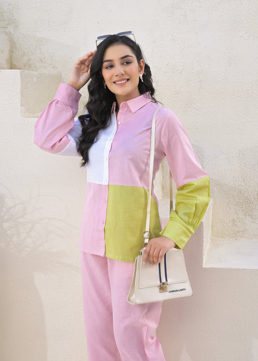 Printed Pure Cotton Shirt Collar Shirt With Trousers Co-Ords Set