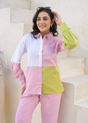 Printed Pure Cotton Shirt Collar Shirt With Trousers Co-Ords Set