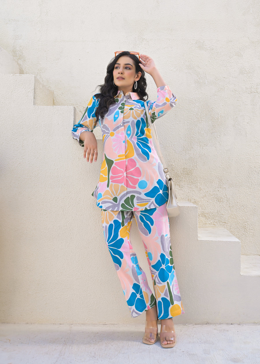 Printed Cotton Tunic & Trousers Co-Ord Set