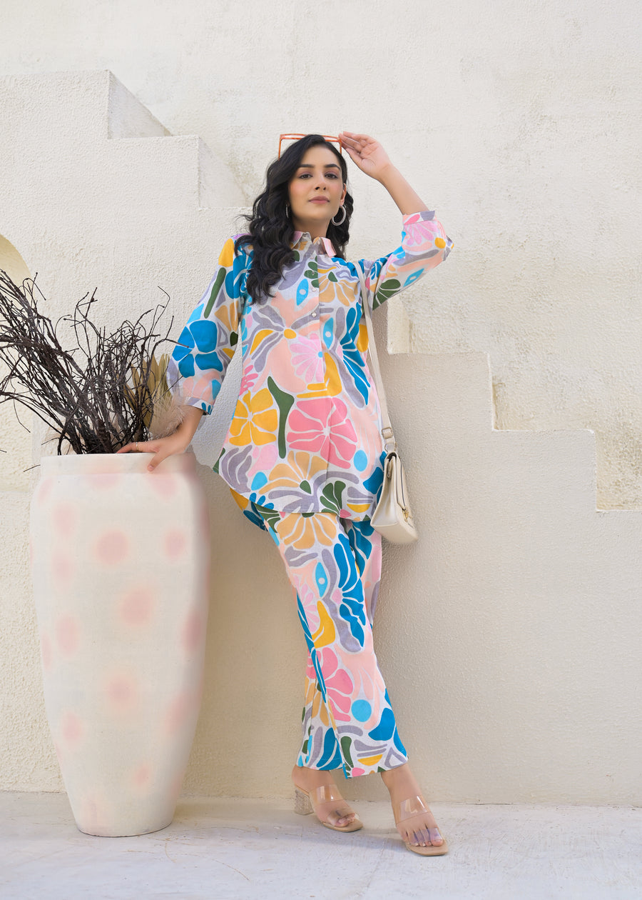 Printed Cotton Tunic & Trousers Co-Ord Set