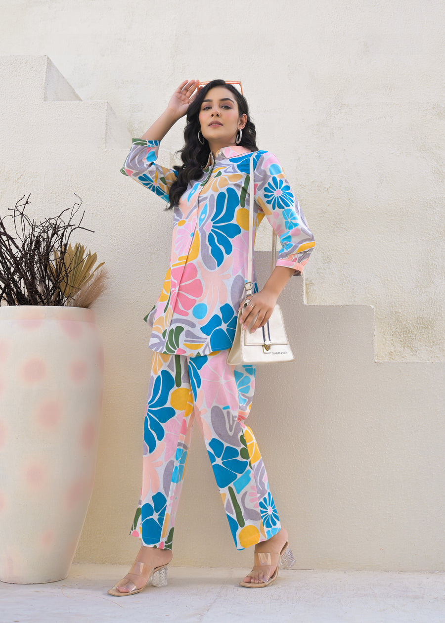 Printed Cotton Tunic & Trousers Co-Ord Set