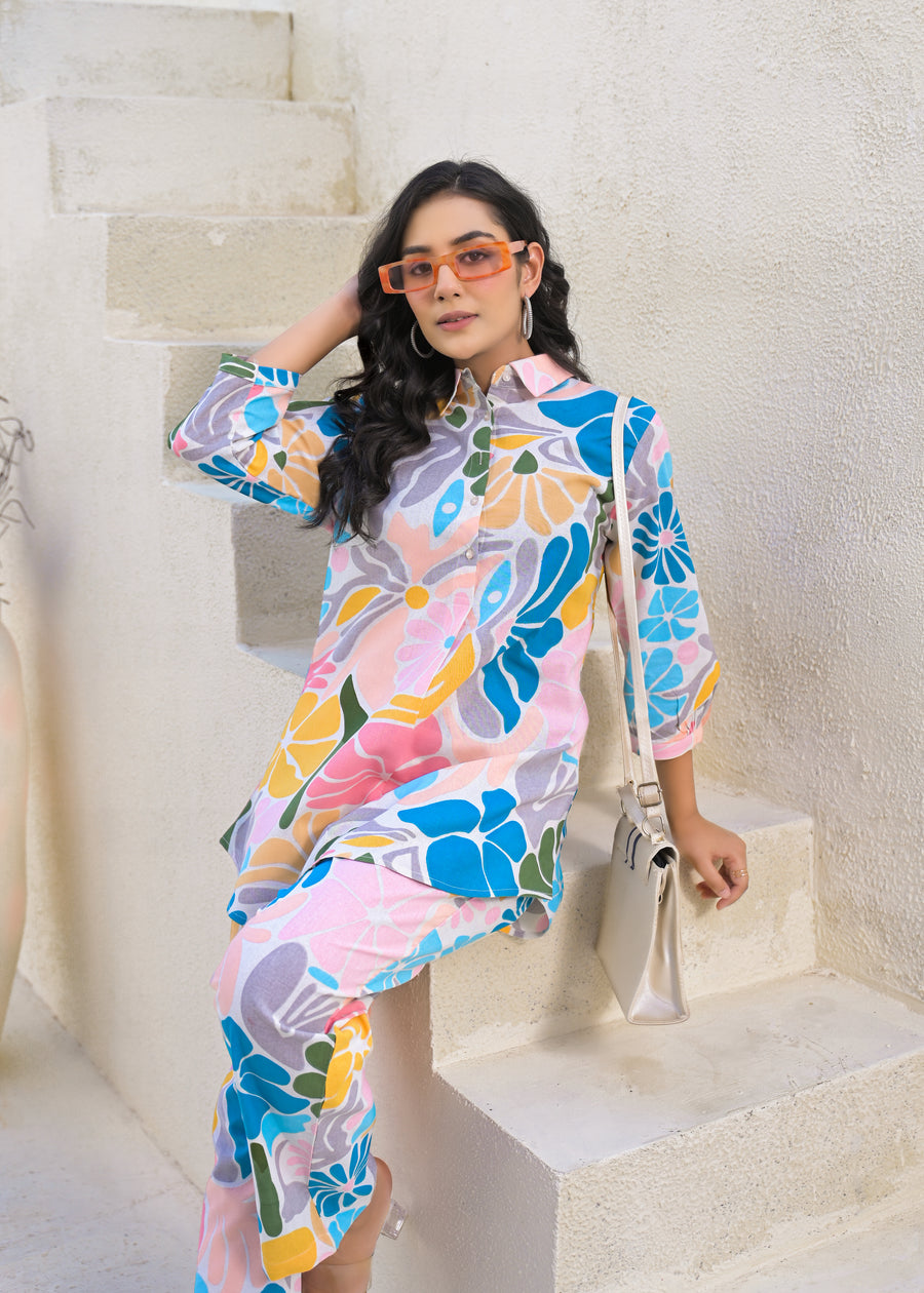 Printed Cotton Tunic & Trousers Co-Ord Set