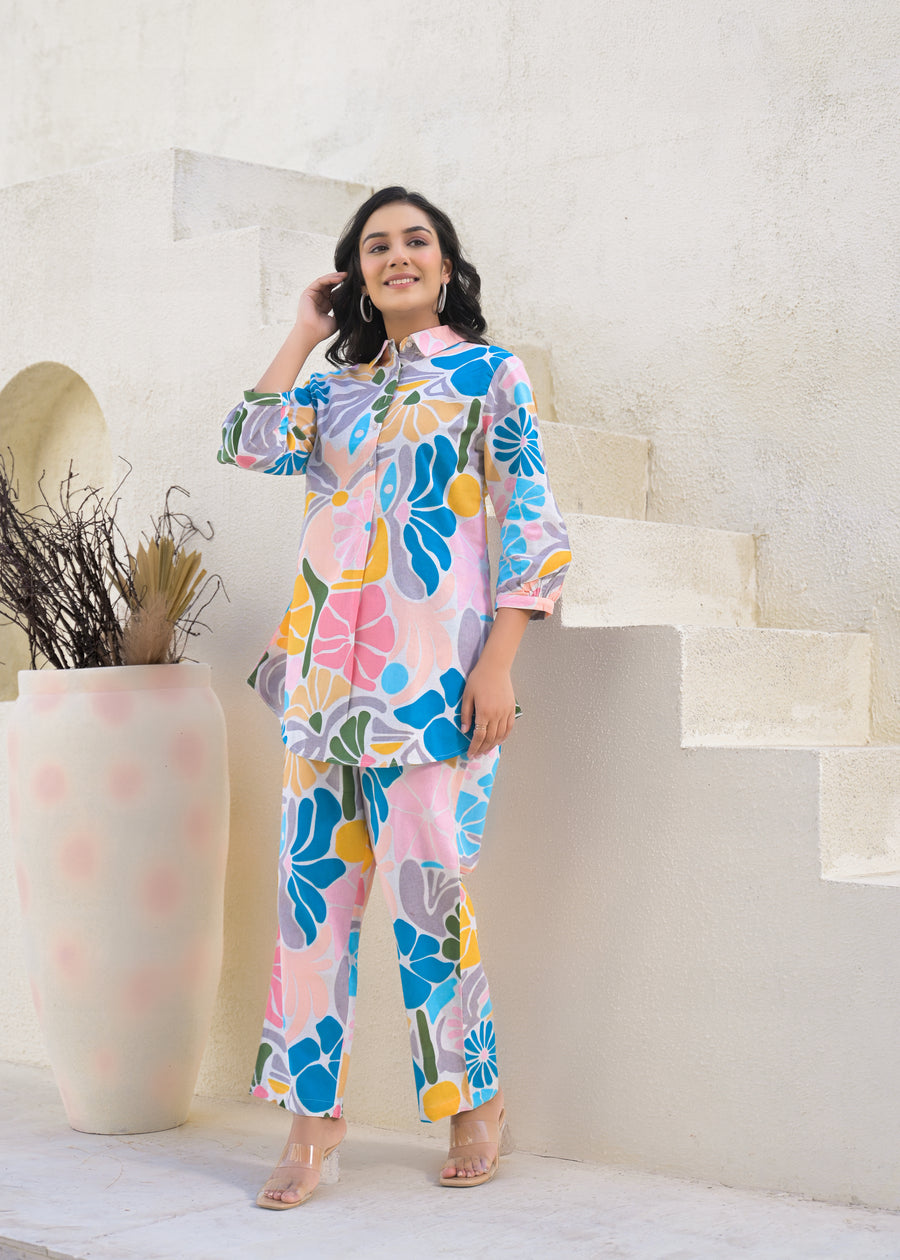 Printed Cotton Tunic & Trousers Co-Ord Set