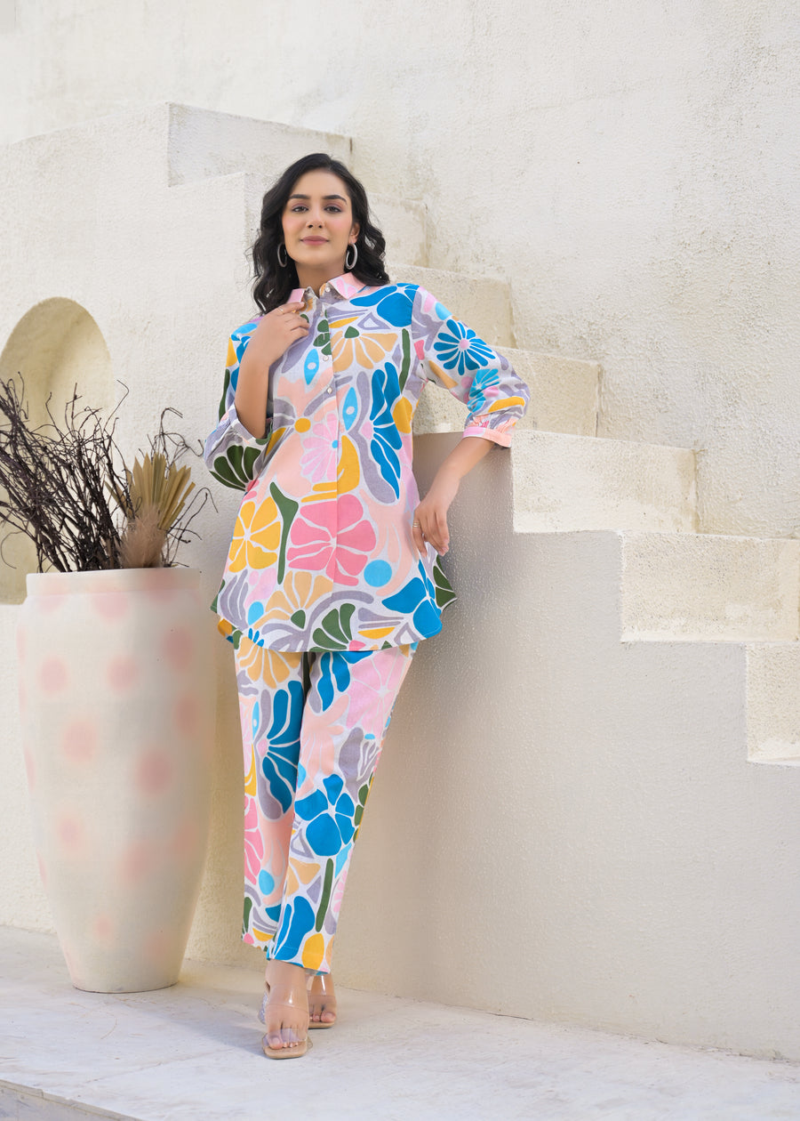Printed Cotton Tunic & Trousers Co-Ord Set