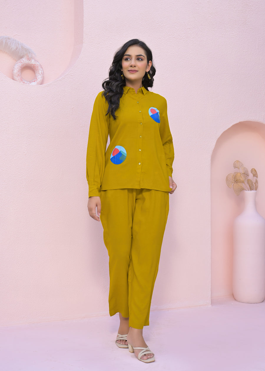 Printed Shirt Collar Neck Shirt With Trousers Co-Ords