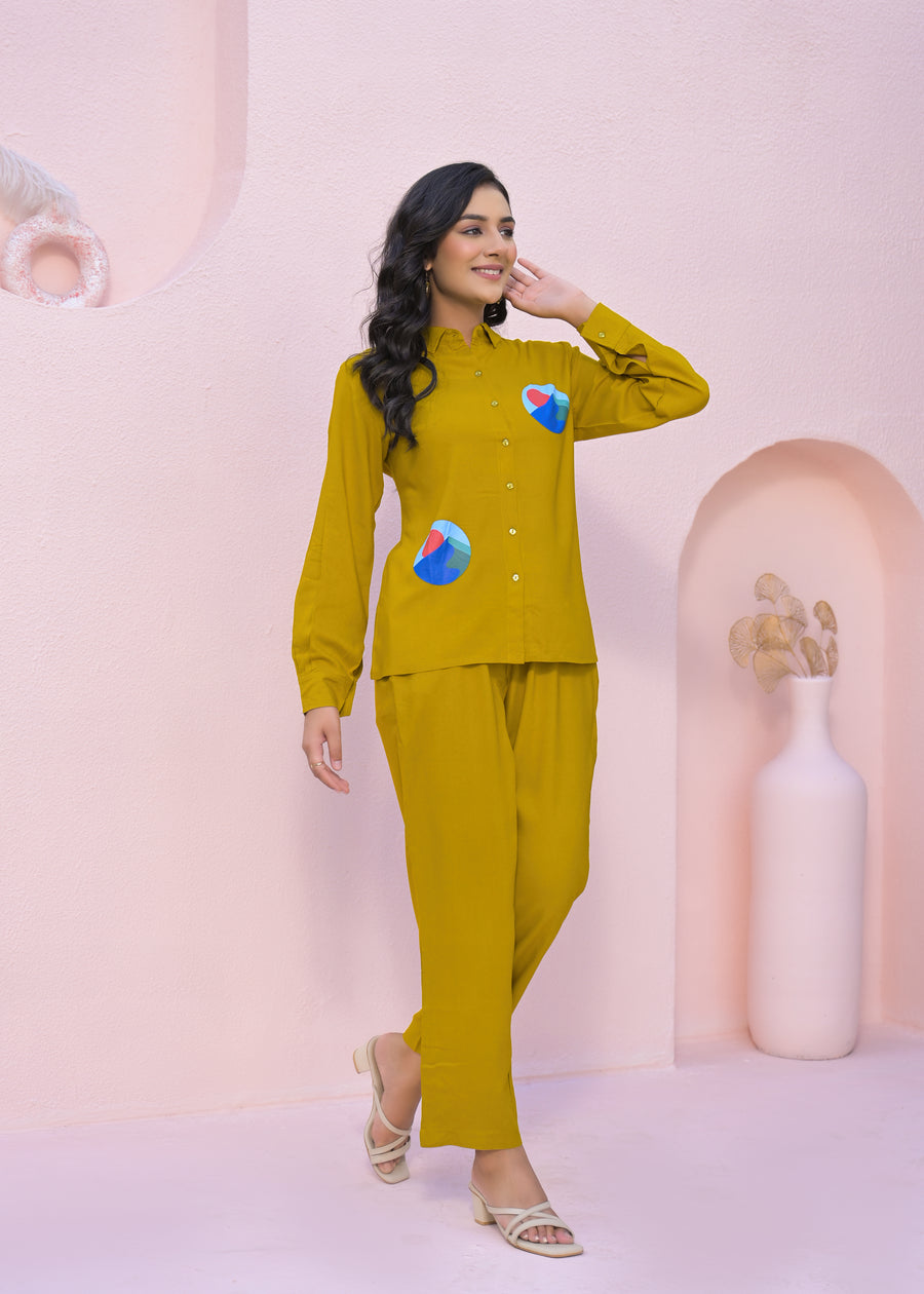 Printed Shirt Collar Neck Shirt With Trousers Co-Ords