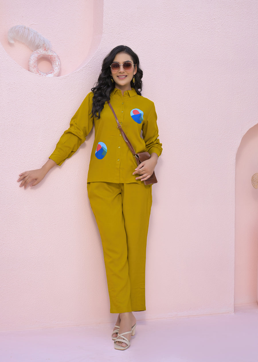 Printed Shirt Collar Neck Shirt With Trousers Co-Ords