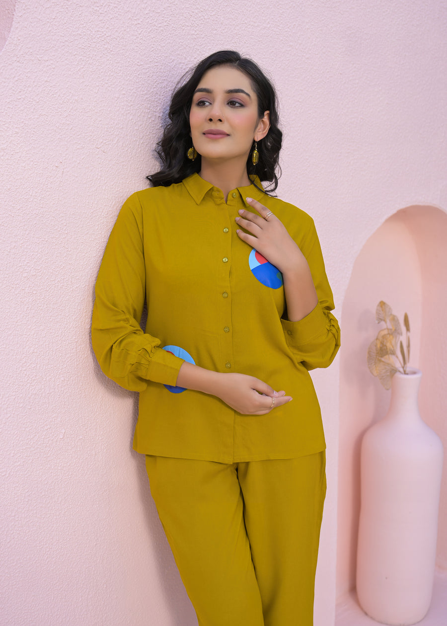 Printed Shirt Collar Neck Shirt With Trousers Co-Ords