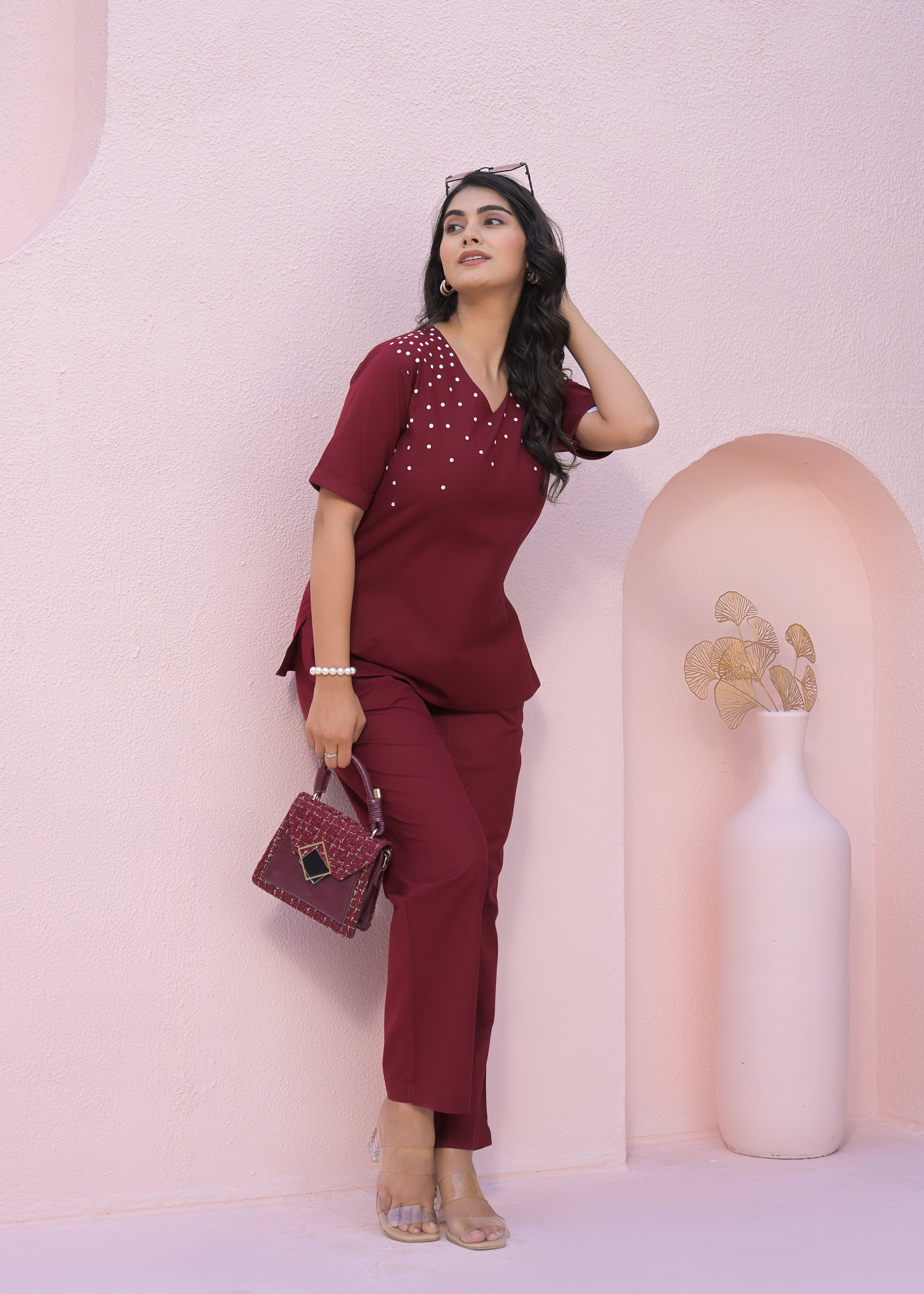 Printed V Neck Top With Trousers Co-Ords