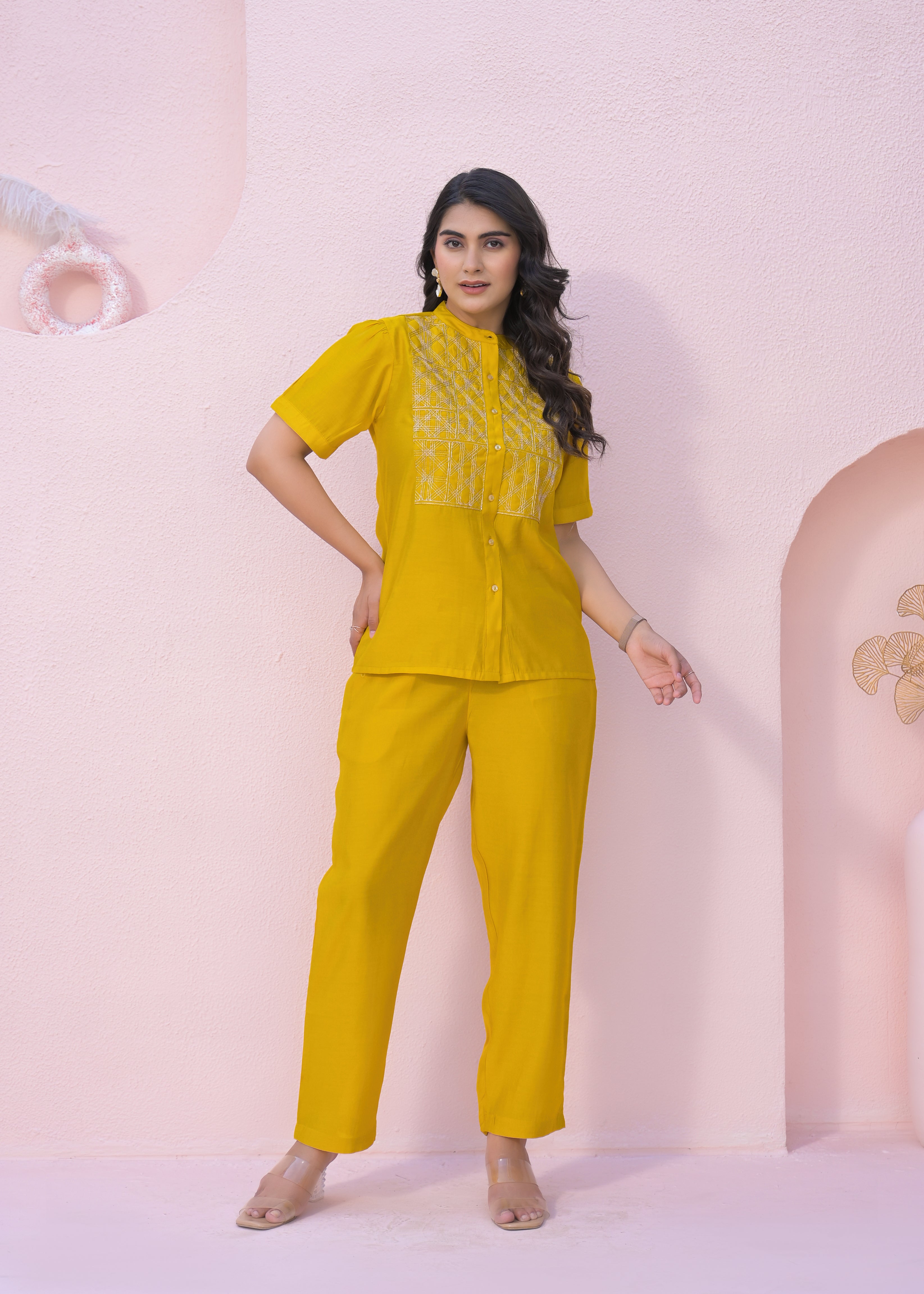 Yoke Design Shirt With Trousers Co-Ords