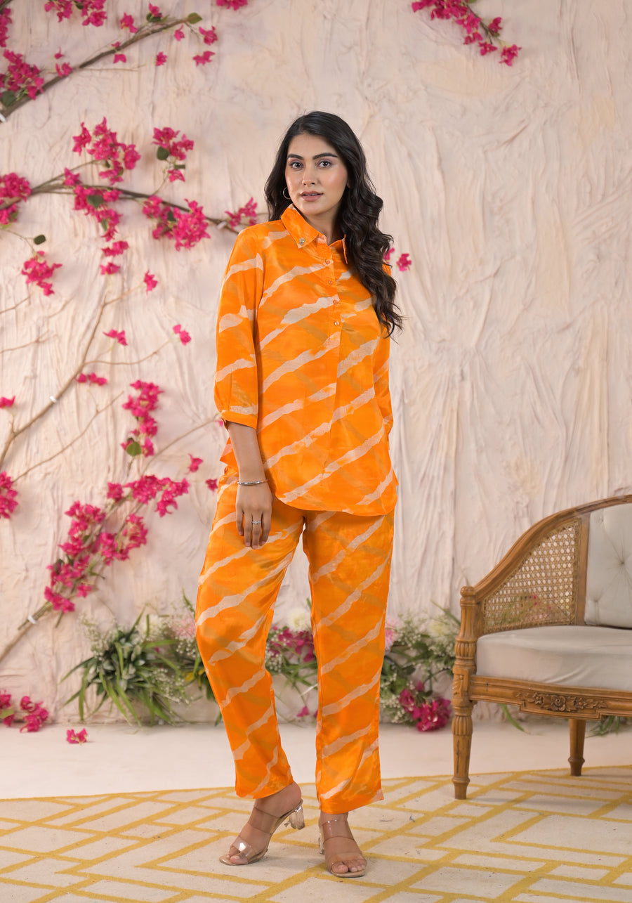 Yellow lehriya festive cord set