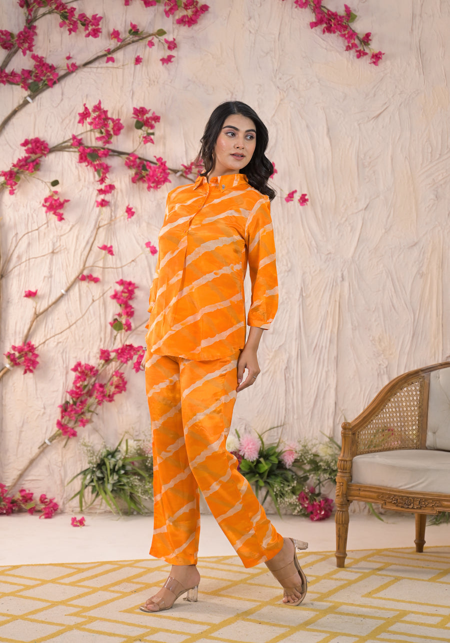 Yellow lehriya festive cord set
