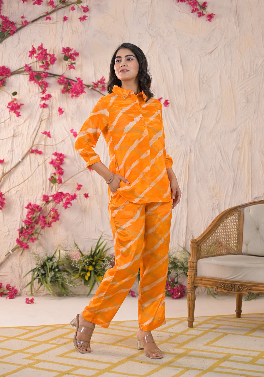 Yellow lehriya festive cord set
