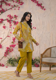 YELLOW floral muslin festive cord set