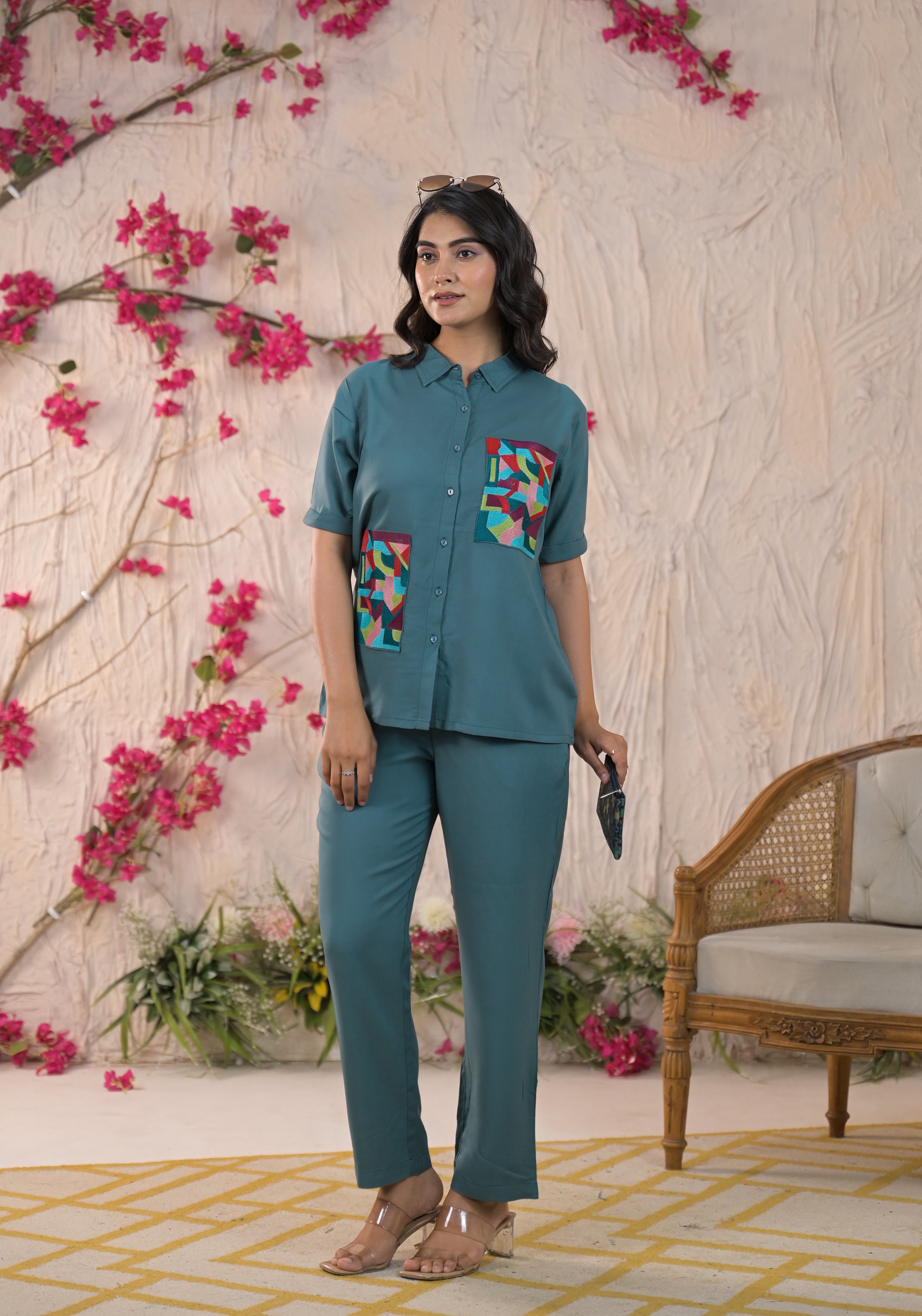 Embroidered Shirt & Trouser Co-Ords Set