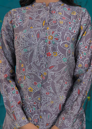 Printed Mandarin Collar Top With Trousers Co-Ords Set