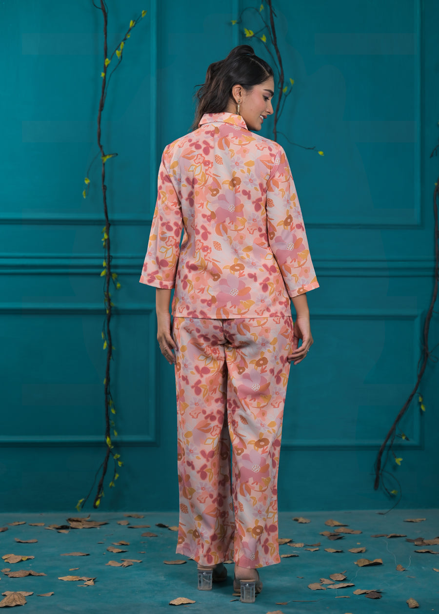 Printed Shirt Collar Shirt With Trousers Co-Ords