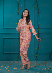 Printed Shirt Collar Shirt With Trousers Co-Ords