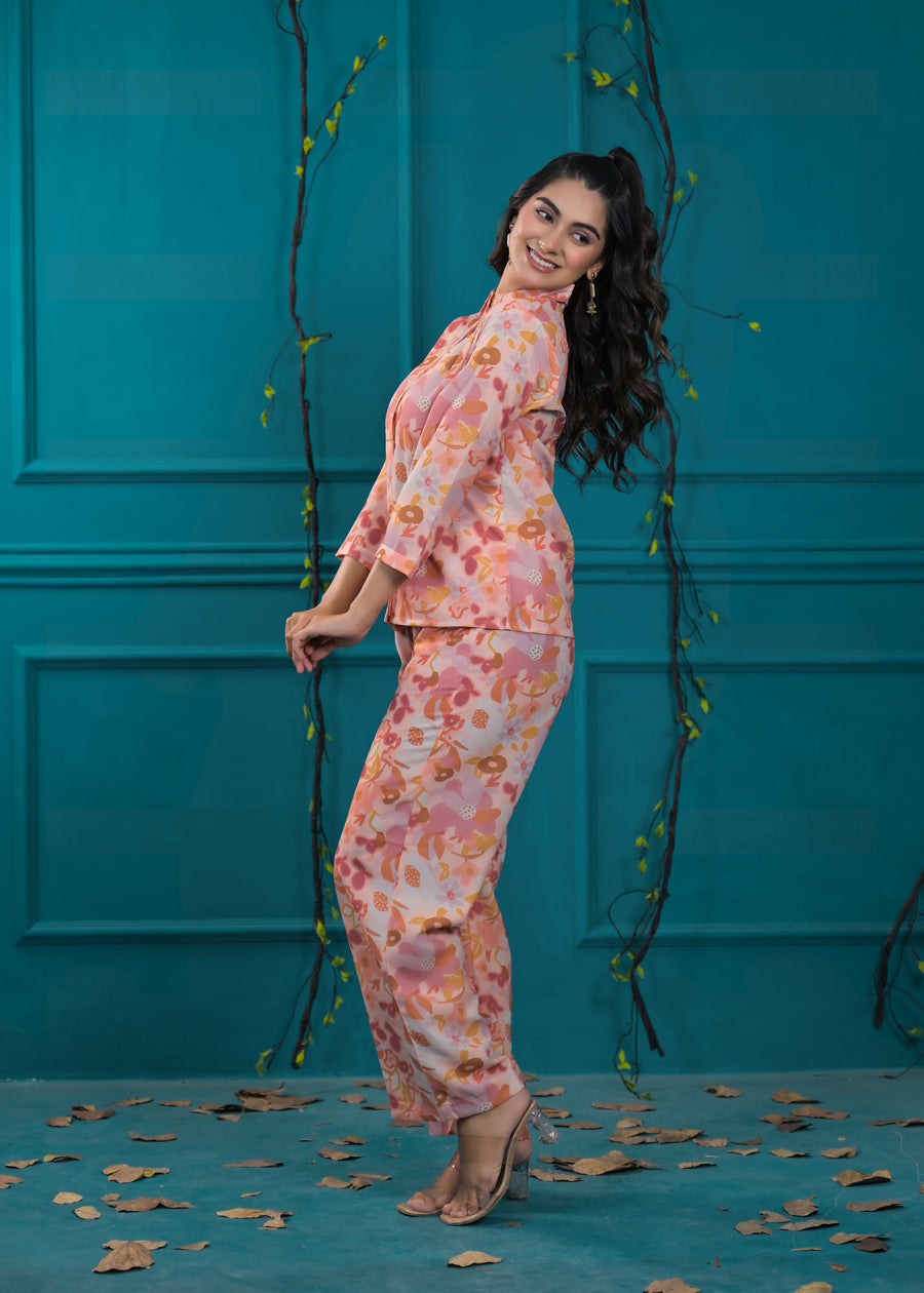 Printed Shirt Collar Shirt With Trousers Co-Ords