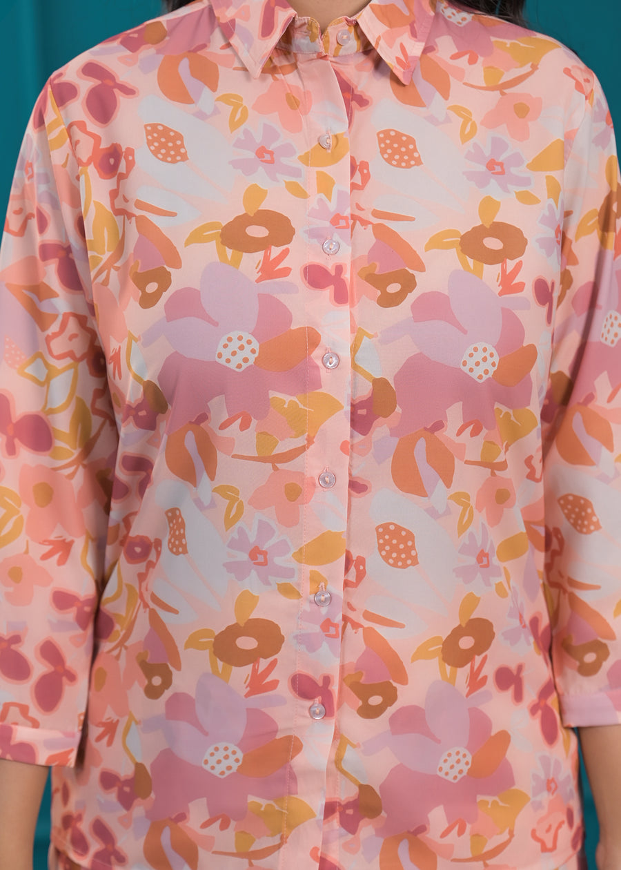Printed Shirt Collar Shirt With Trousers Co-Ords
