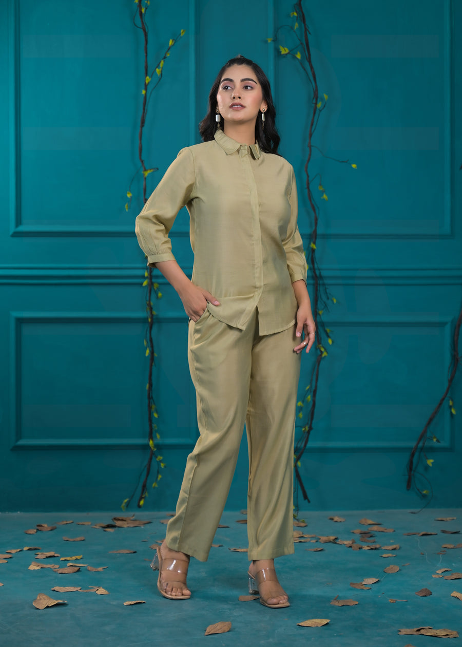 Tan green stylish cord set