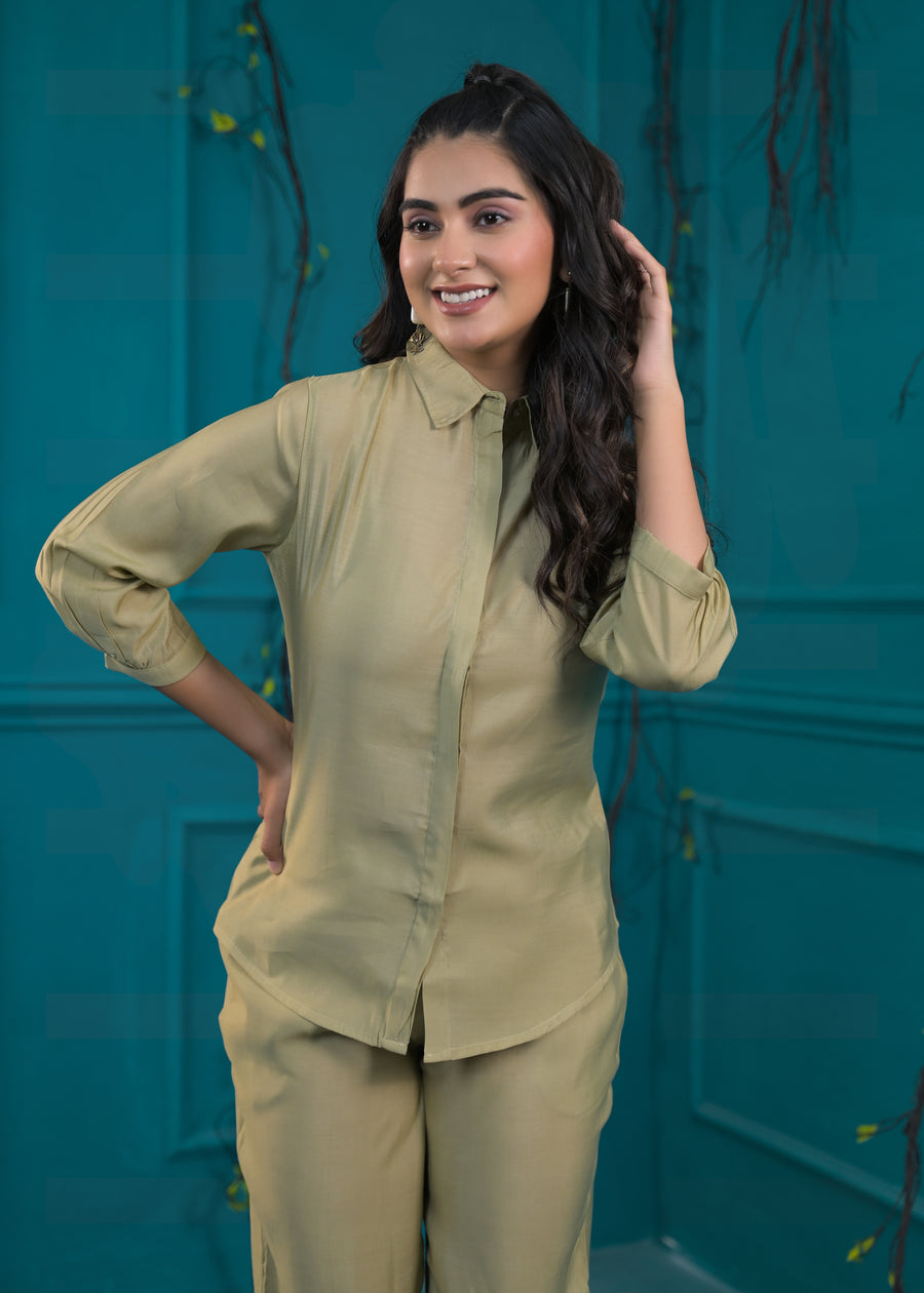 Tan green stylish cord set