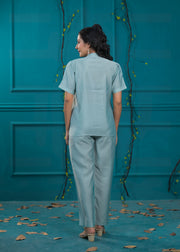 Embroidered Mandarin Collar Neck Shirt With Trousers Co-Ords